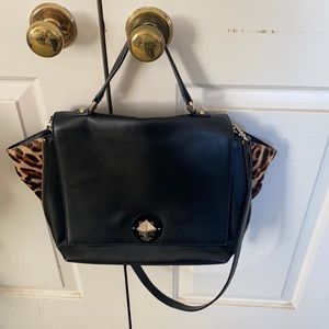 kate spade black leather purse with leopard accents.
